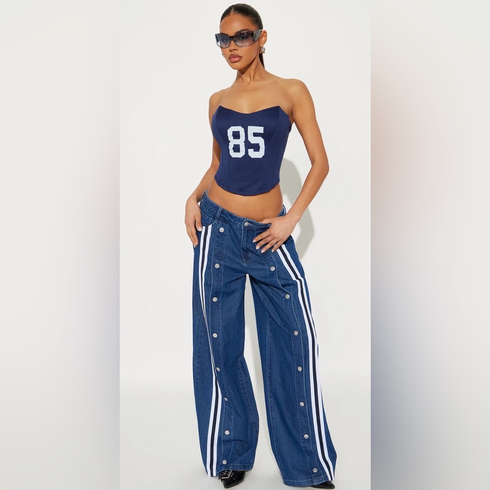 Blue Denim Snap Button Track Pants
